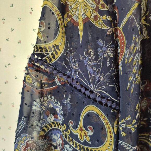 Style & Co Peasant Top XL Sheer Swiss Dot Paisley Blue Career Bell Sleeves Flowy - Picture 13 of 16